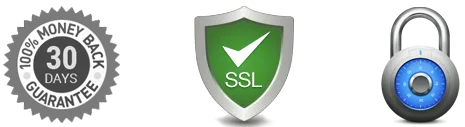 100% 30-Day Money Back Guarantee, SSL Secure, Security Lock